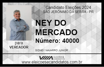 Candidato NEY DO MERCADO 2024 - SÃO JERÔNIMO DA SERRA - Eleições