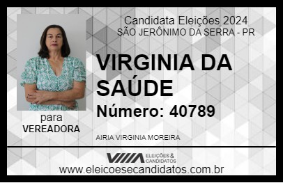 Candidato VIRGINIA DA SAÚDE 2024 - SÃO JERÔNIMO DA SERRA - Eleições