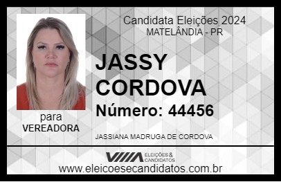 Candidato JASSY CORDOVA 2024 - MATELÂNDIA - Eleições