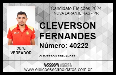 Candidato CLEVERSON FERNANDES 2024 - NOVA LARANJEIRAS - Eleições