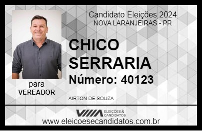 Candidato CHICO SERRARIA 2024 - NOVA LARANJEIRAS - Eleições