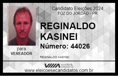 Candidato REGINALDO KASINEI 2024 - FOZ DO JORDÃO - Eleições