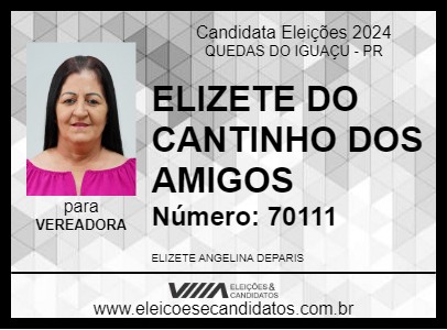 Candidato ELIZETE DO CANTINHO DOS AMIGOS 2024 - QUEDAS DO IGUAÇU - Eleições