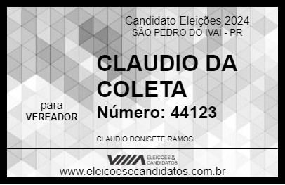 Candidato CLAUDIO DA COLETA 2024 - SÃO PEDRO DO IVAÍ - Eleições