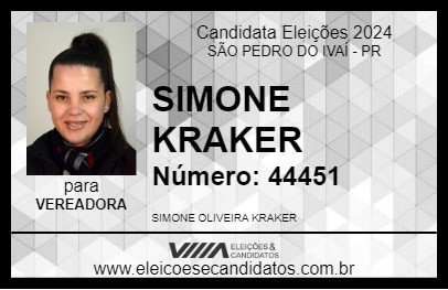 Candidato SIMONE KRAKER 2024 - SÃO PEDRO DO IVAÍ - Eleições