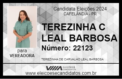 Candidato TEREZINHA C LEAL BARBOSA 2024 - CAFELÂNDIA - Eleições