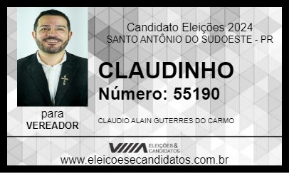 Candidato CLAUDINHO 2024 - SANTO ANTÔNIO DO SUDOESTE - Eleições