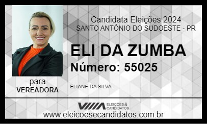 Candidato ELI DA ZUMBA 2024 - SANTO ANTÔNIO DO SUDOESTE - Eleições