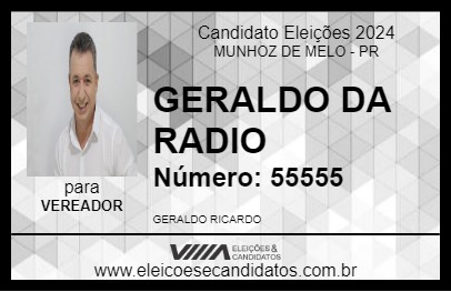 Candidato GERALDO DA RADIO 2024 - MUNHOZ DE MELO - Eleições