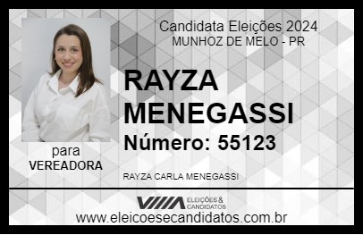 Candidato RAYZA MENEGASSI 2024 - MUNHOZ DE MELO - Eleições