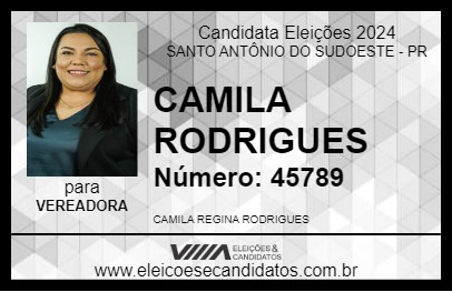 Candidato CAMILA RODRIGUES 2024 - SANTO ANTÔNIO DO SUDOESTE - Eleições