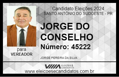 Candidato JORGE DO CONSELHO 2024 - SANTO ANTÔNIO DO SUDOESTE - Eleições