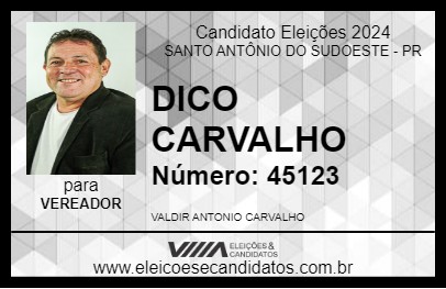 Candidato DICO CARVALHO 2024 - SANTO ANTÔNIO DO SUDOESTE - Eleições