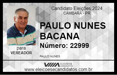 Candidato PAULO NUNES BACANA 2024 - CAMBARÁ - Eleições