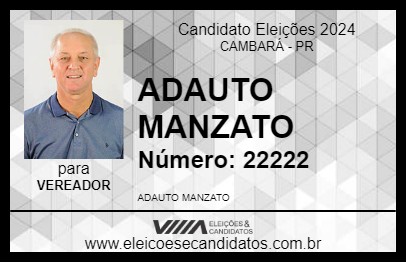 Candidato ADAUTO MANZATO 2024 - CAMBARÁ - Eleições