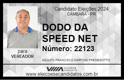 Candidato DODO DA SPEED NET 2024 - CAMBARÁ - Eleições