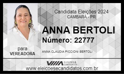 Candidato ANNA BERTOLI 2024 - CAMBARÁ - Eleições