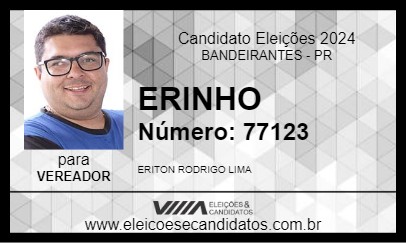 Candidato ERINHO 2024 - BANDEIRANTES - Eleições