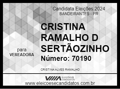 Candidato CRISTINA RAMALHO D SERTÃOZINHO 2024 - BANDEIRANTES - Eleições