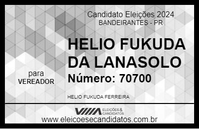 Candidato HELIO FUKUDA DA LANASOLO 2024 - BANDEIRANTES - Eleições