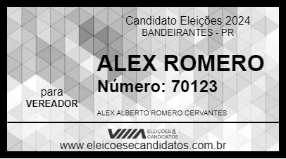 Candidato ALEX ROMERO 2024 - BANDEIRANTES - Eleições