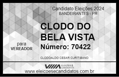 Candidato CLODO DO BELA VISTA 2024 - BANDEIRANTES - Eleições