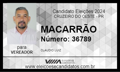 Candidato MACARRÃO 2024 - CRUZEIRO DO OESTE - Eleições