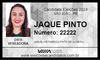 Candidato JAQUE PINTO 2024 - SÃO JOÃO - Eleições