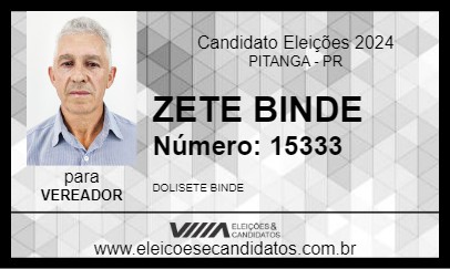 Candidato ZETE BINDE 2024 - PITANGA - Eleições