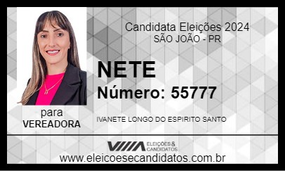 Candidato NETE 2024 - SÃO JOÃO - Eleições