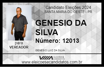 Candidato GENESIO DA SILVA 2024 - SANTA MARIA DO OESTE - Eleições