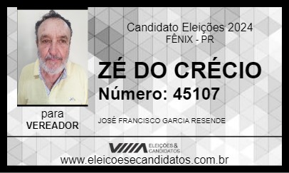 Candidato ZÉ DO CRÉCIO 2024 - FÊNIX - Eleições