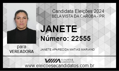 Candidato JANETE 2024 - BELA VISTA DA CAROBA - Eleições