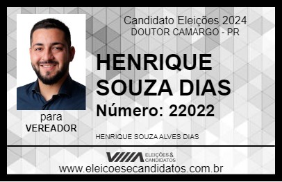 Candidato HENRIQUE SOUZA DIAS 2024 - DOUTOR CAMARGO - Eleições