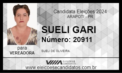 Candidato SUELI GARI 2024 - ARAPOTI - Eleições