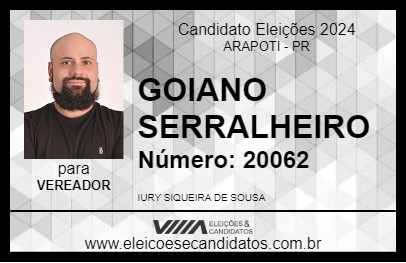 Candidato GOIANO SERRALHEIRO 2024 - ARAPOTI - Eleições