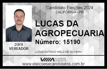 Candidato LUCAS DA AGROPECUARIA 2024 - CALIFÓRNIA - Eleições