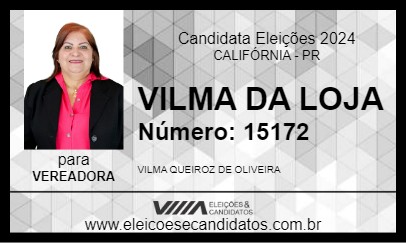 Candidato VILMA DA LOJA 2024 - CALIFÓRNIA - Eleições