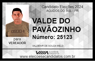 Candidato VALDE DO PAVÃOZINHO 2024 - AGUDOS DO SUL - Eleições