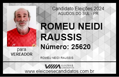 Candidato ROMEU NEIDI RAUSSIS 2024 - AGUDOS DO SUL - Eleições