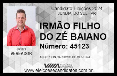 Candidato IRMÃO FILHO DO ZÉ BAIANO 2024 - JUNDIAÍ DO SUL - Eleições