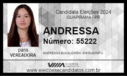 Candidato ANDRESSA 2024 - GUAPIRAMA - Eleições