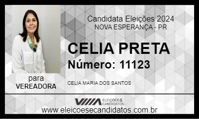 Candidato CELIA PRETA 2024 - NOVA ESPERANÇA - Eleições