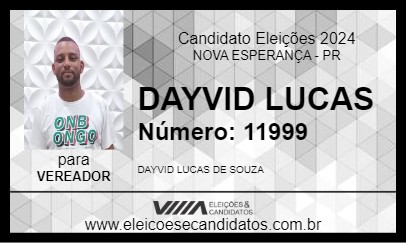 Candidato DAYVID LUCAS 2024 - NOVA ESPERANÇA - Eleições