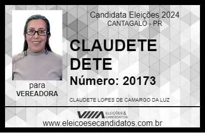 Candidato CLAUDETE DETE 2024 - CANTAGALO - Eleições