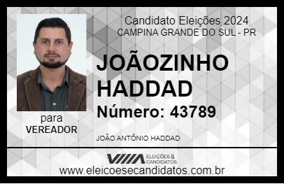 Candidato JOÃOZINHO HADDAD 2024 - CAMPINA GRANDE DO SUL - Eleições