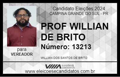 Candidato PROF WILLIAN DE BRITO 2024 - CAMPINA GRANDE DO SUL - Eleições