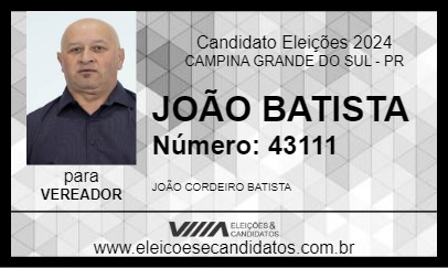 Candidato JOÃO BATISTA 2024 - CAMPINA GRANDE DO SUL - Eleições