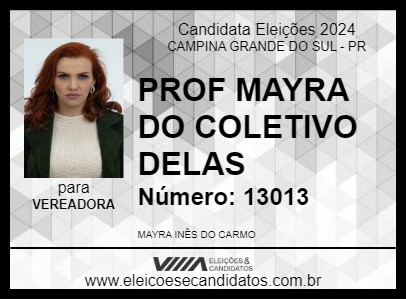 Candidato PROF  MAYRA DO COLETIVO DELAS 2024 - CAMPINA GRANDE DO SUL - Eleições