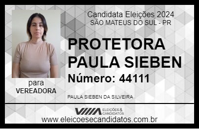 Candidato PROTETORA PAULA SIEBEN 2024 - SÃO MATEUS DO SUL - Eleições